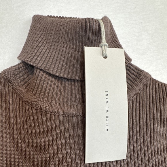 WHICH WE WANT NWT Women's BROWN‎ Long Sleeve Turtleneck ribbed  Dress Size S - Picture 2 of 8